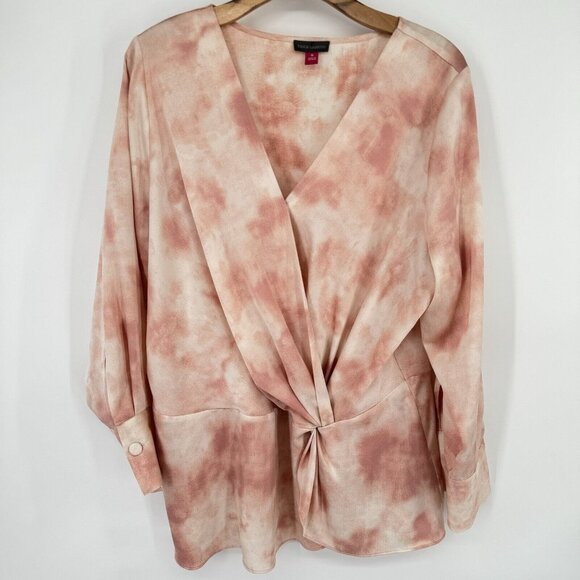 Vince Camuto women's blouse top V-neck peach tie-dye size 1X plus long sleeve - Picture 3 of 12